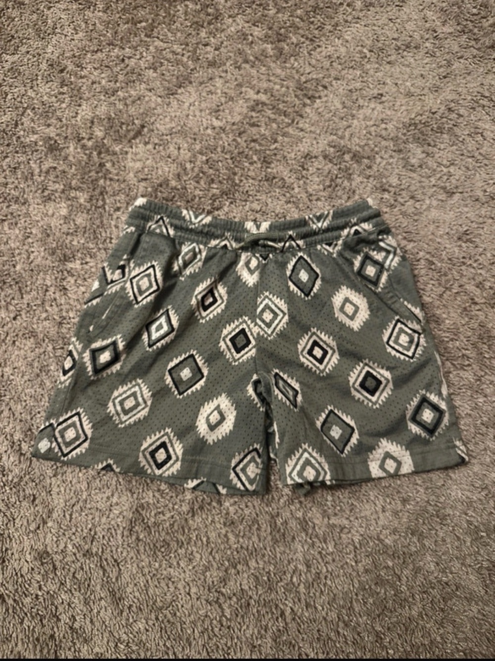 RSQ Boys Large Gray Geometric Mesh Shorts Drawstring